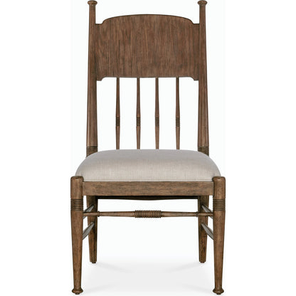 Americana Upholstered Seat Side Chair by Hooker Furniture in beige. Made from oak veneers and fabric in a cottage & farmhouse style.