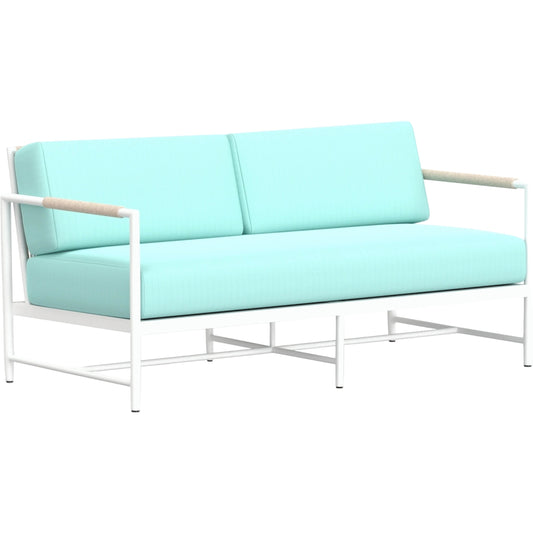 Sabbia Outdoor Loveseat by Sunset West in white. Made from olefin rope in a coastal style.