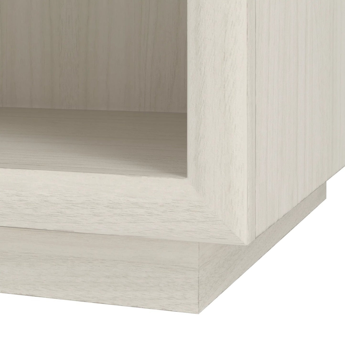 007 SI-2453376 | Closeup | Cotiere Open Nightstand by A.R.T. Furniture in linen. Made from parawood solids, mixed split cathedral, quarter white oak veneers, fabric in a transitional style.