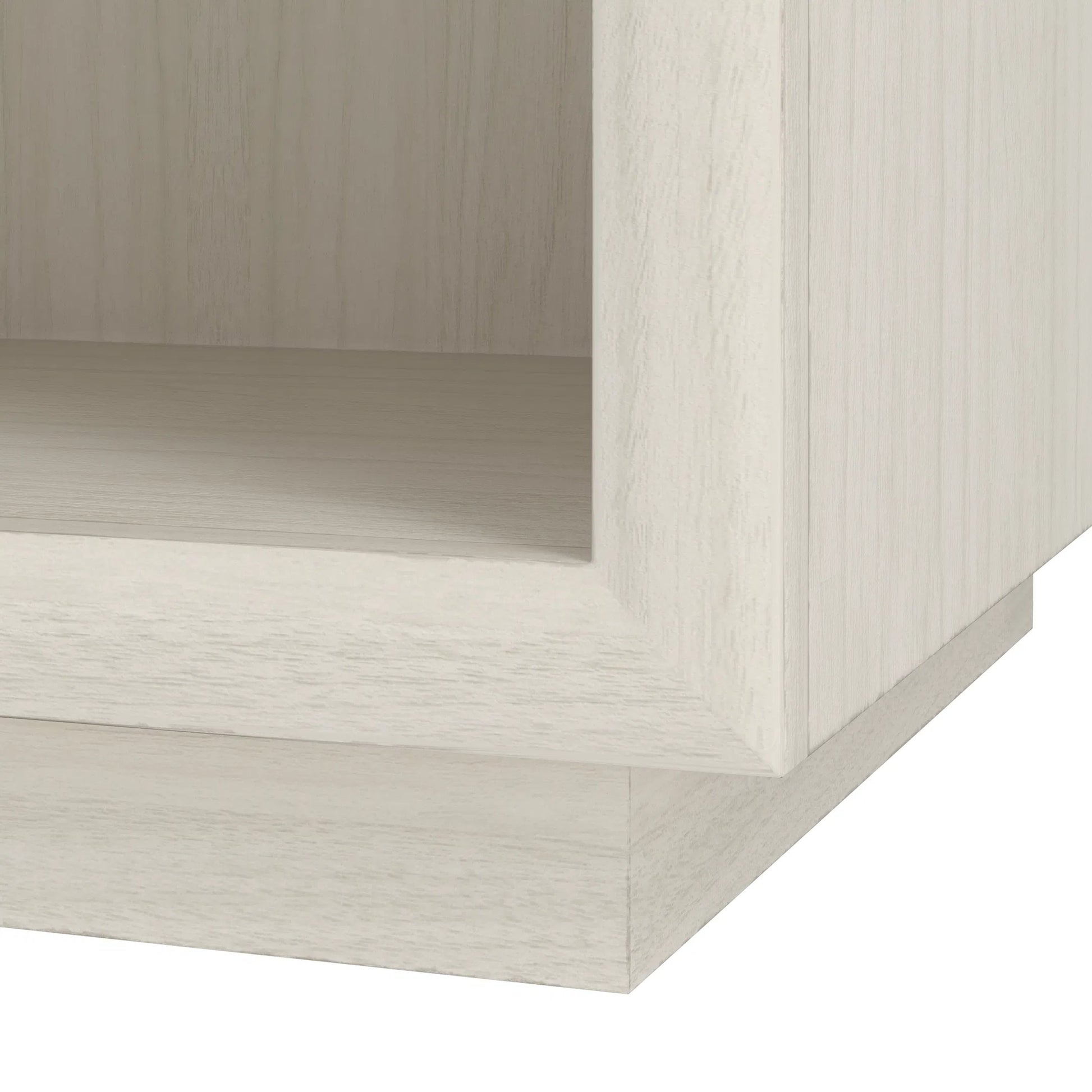 Cotiere Open Nightstand by A.R.T. Furniture in linen. Made from parawood solids, mixed split cathedral, quarter white oak veneers, fabric in a transitional style.