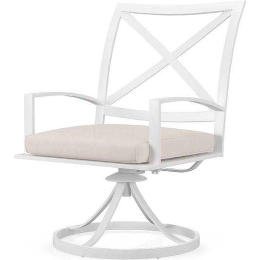 Bristol Outdoor Swivel Dining Chair in Canvas Flax w/ Self Welt by Sunset West. Made from aluminum in a modern style.