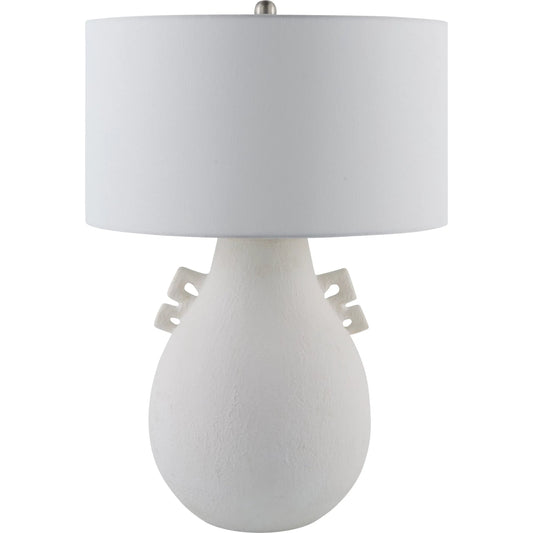 Ussel Accent Table Lamp by Surya in white and glazedplated. Made from ceramic, linen, iron in a unique style.