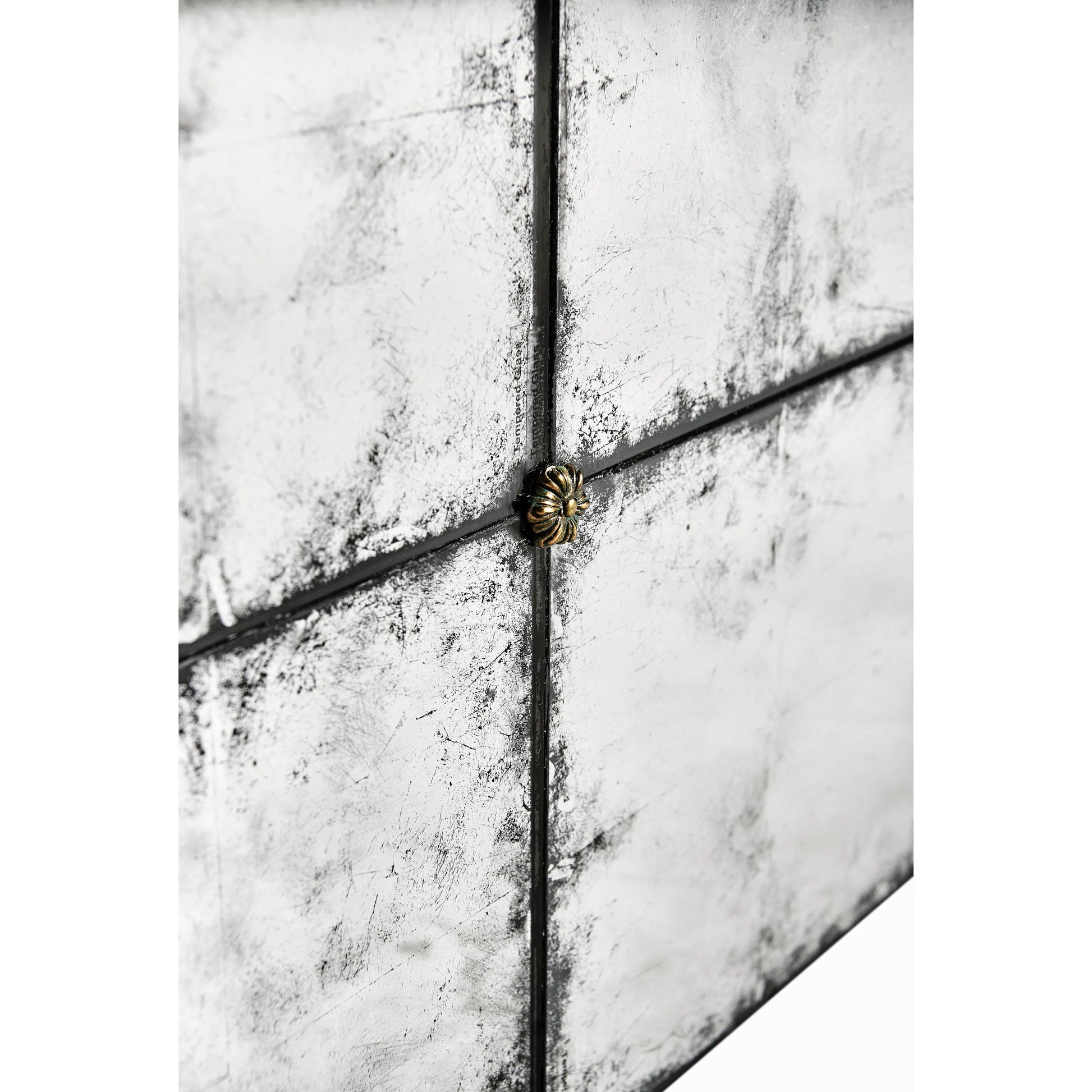 Luna Square Cocktail Table by Jonathan Charles in silver and eglomise. Made from hardwood solids, glass, brass in a modern style.