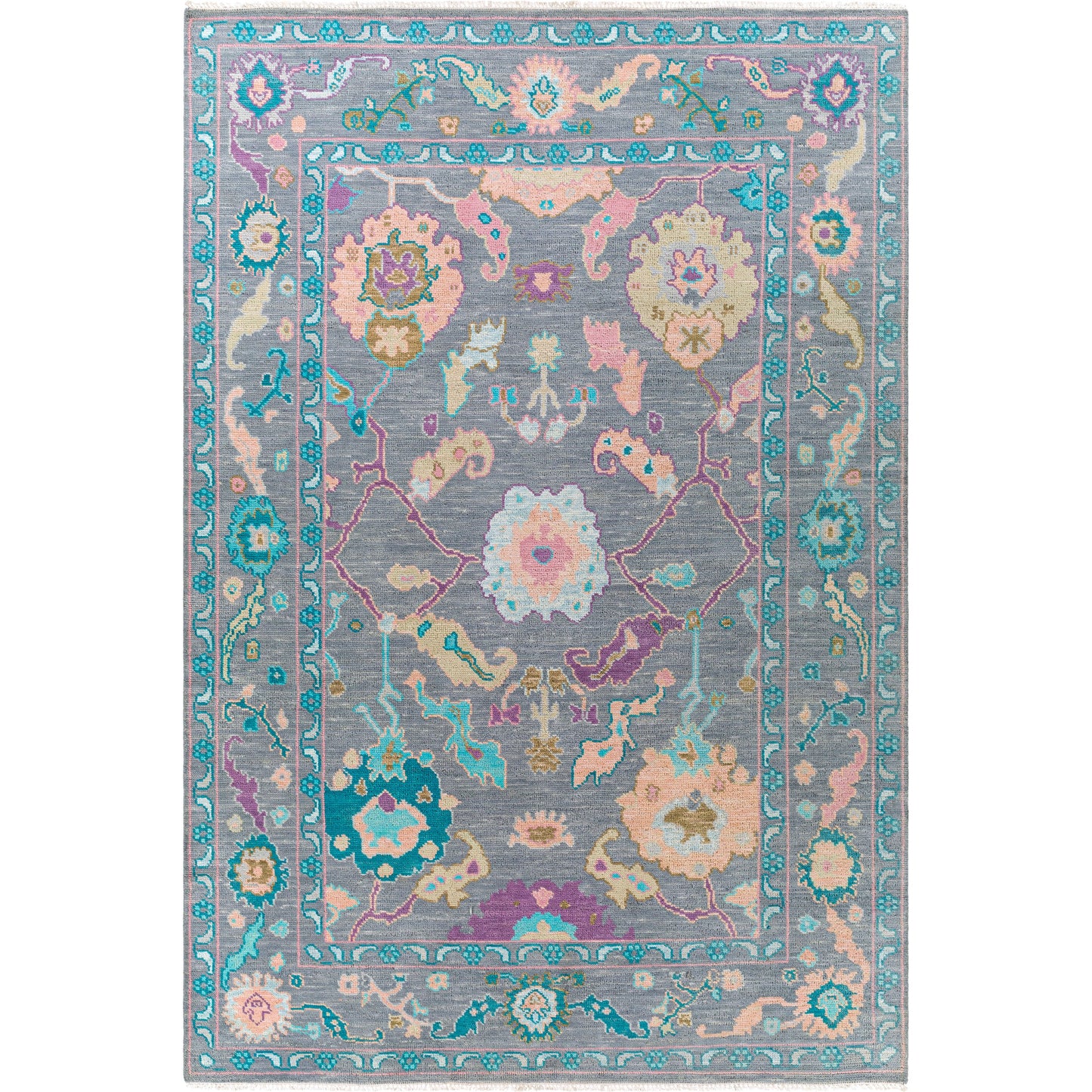 001 SI-1892868,SI-1892869,SI-1892871 | Primary Silo | Ushak Rug - 26652 by Surya in wheat, light pink, blue, light blue, mauve, gray. Made from 100% wool in a unique style.