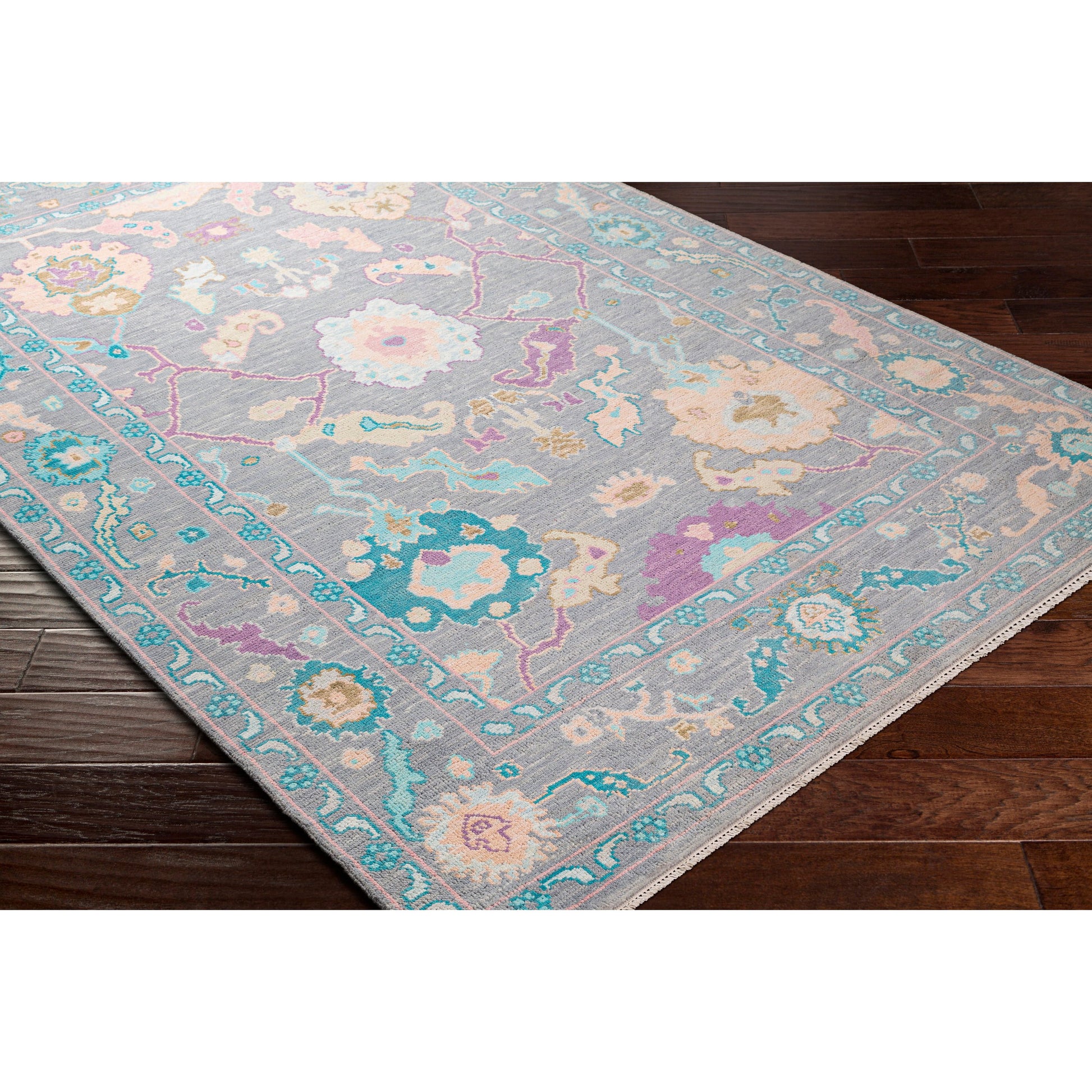 Ushak Rug - 26652 by Surya in wheat, light pink, blue, light blue, mauve, gray. Made from 100% wool in a unique style.