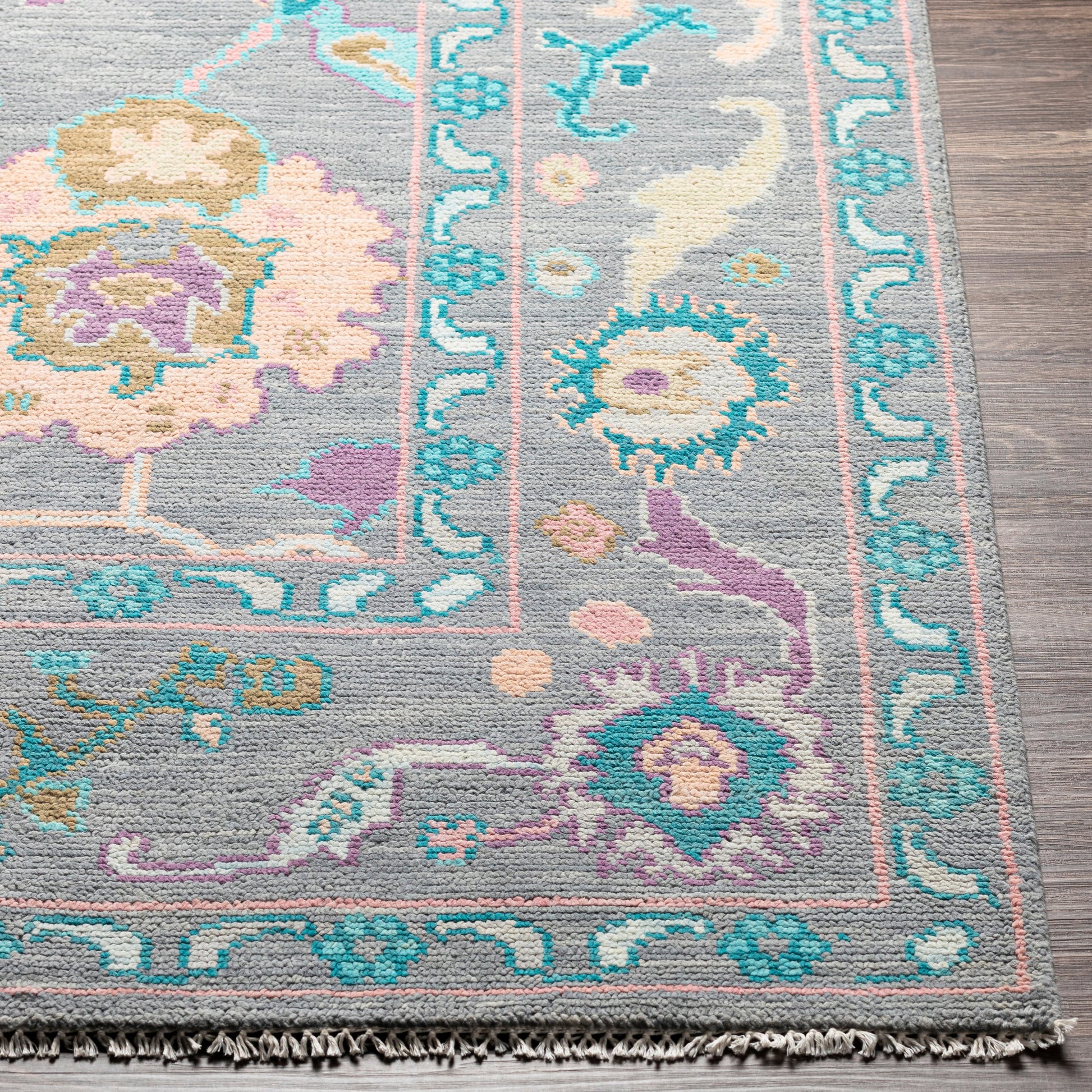 Ushak Rug - 26652 by Surya in wheat, light pink, blue, light blue, mauve, gray. Made from 100% wool in a unique style.