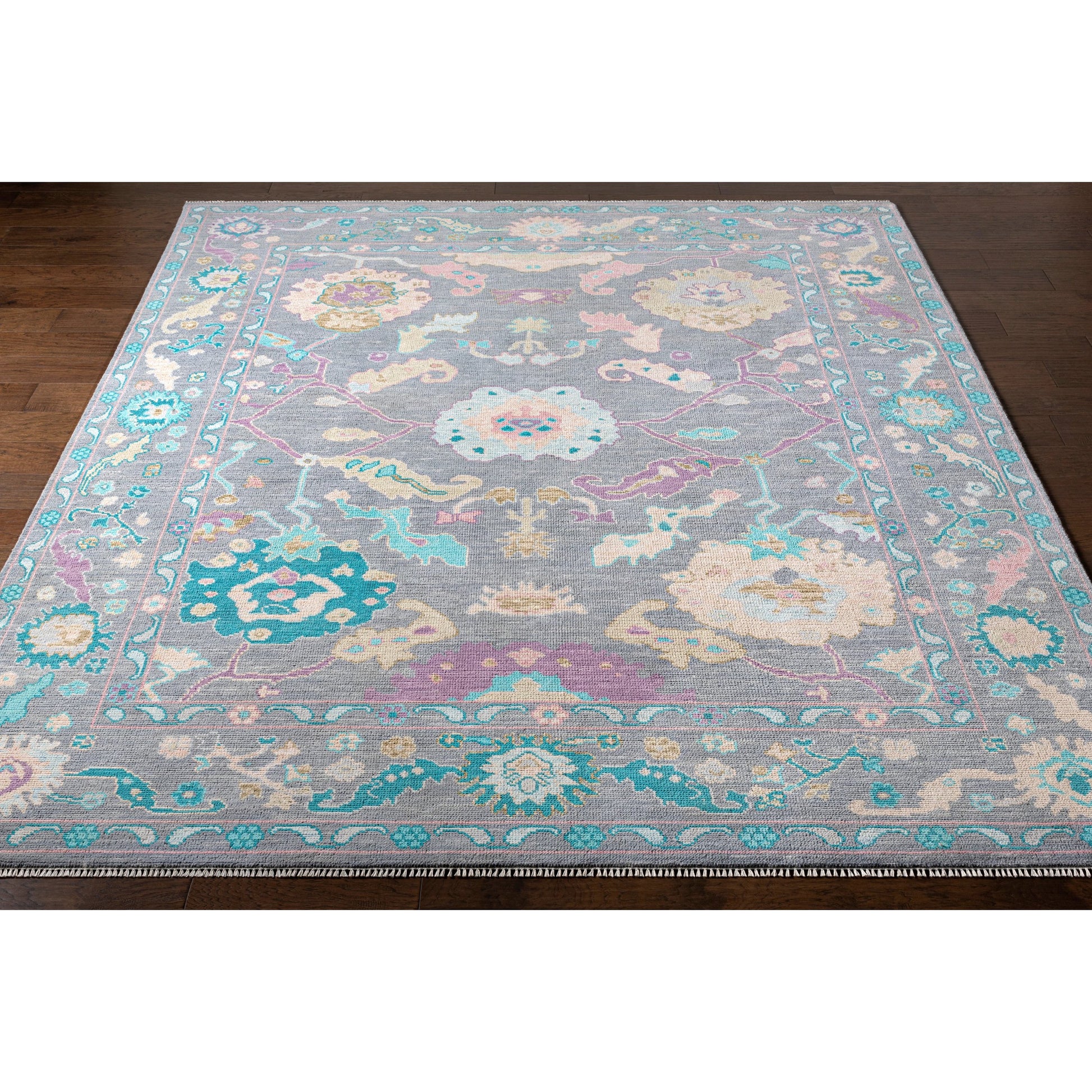 Ushak Rug - 26652 by Surya in wheat, light pink, blue, light blue, mauve, gray. Made from 100% wool in a unique style.
