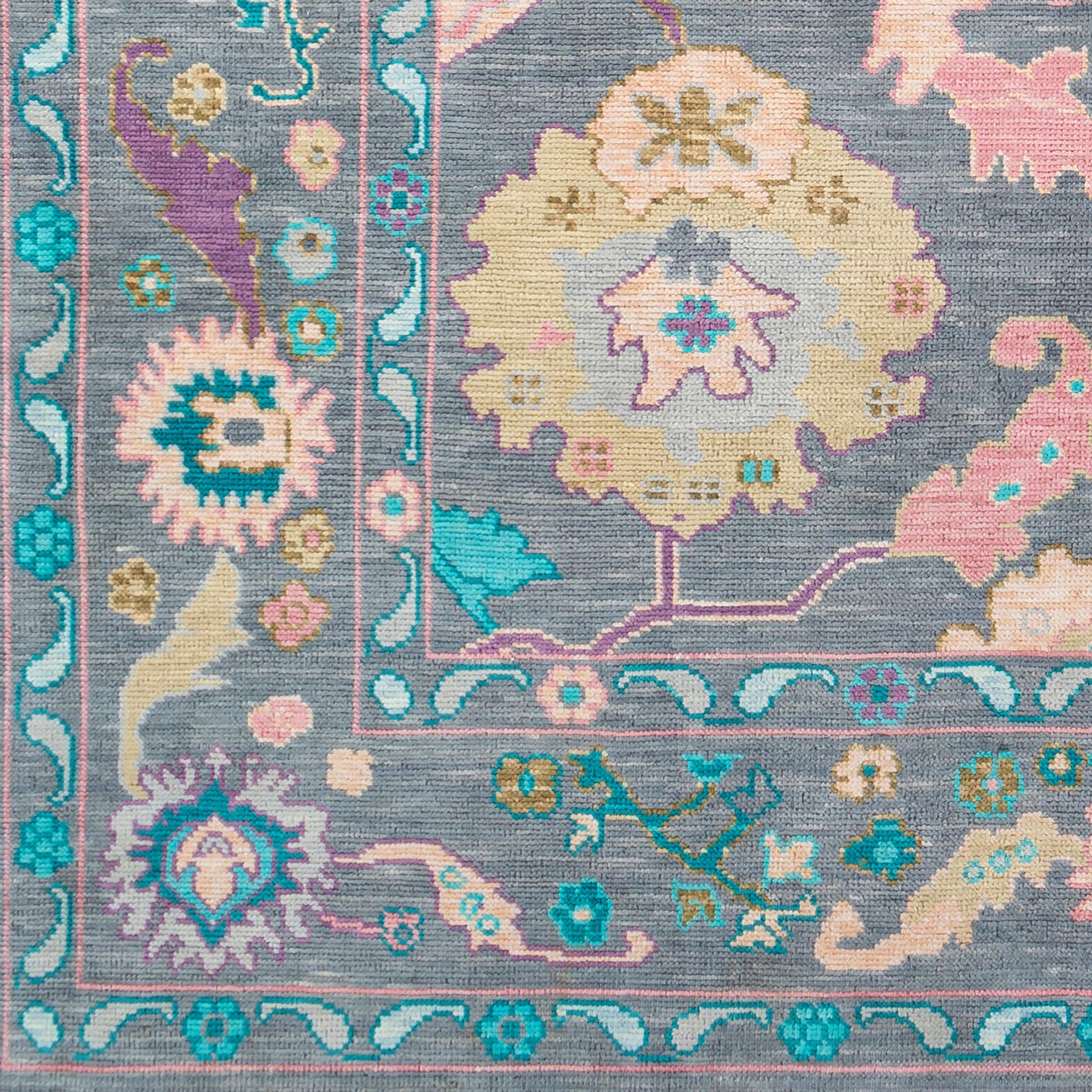 Ushak Rug - 26652 by Surya in wheat, light pink, blue, light blue, mauve, gray. Made from 100% wool in a unique style.
