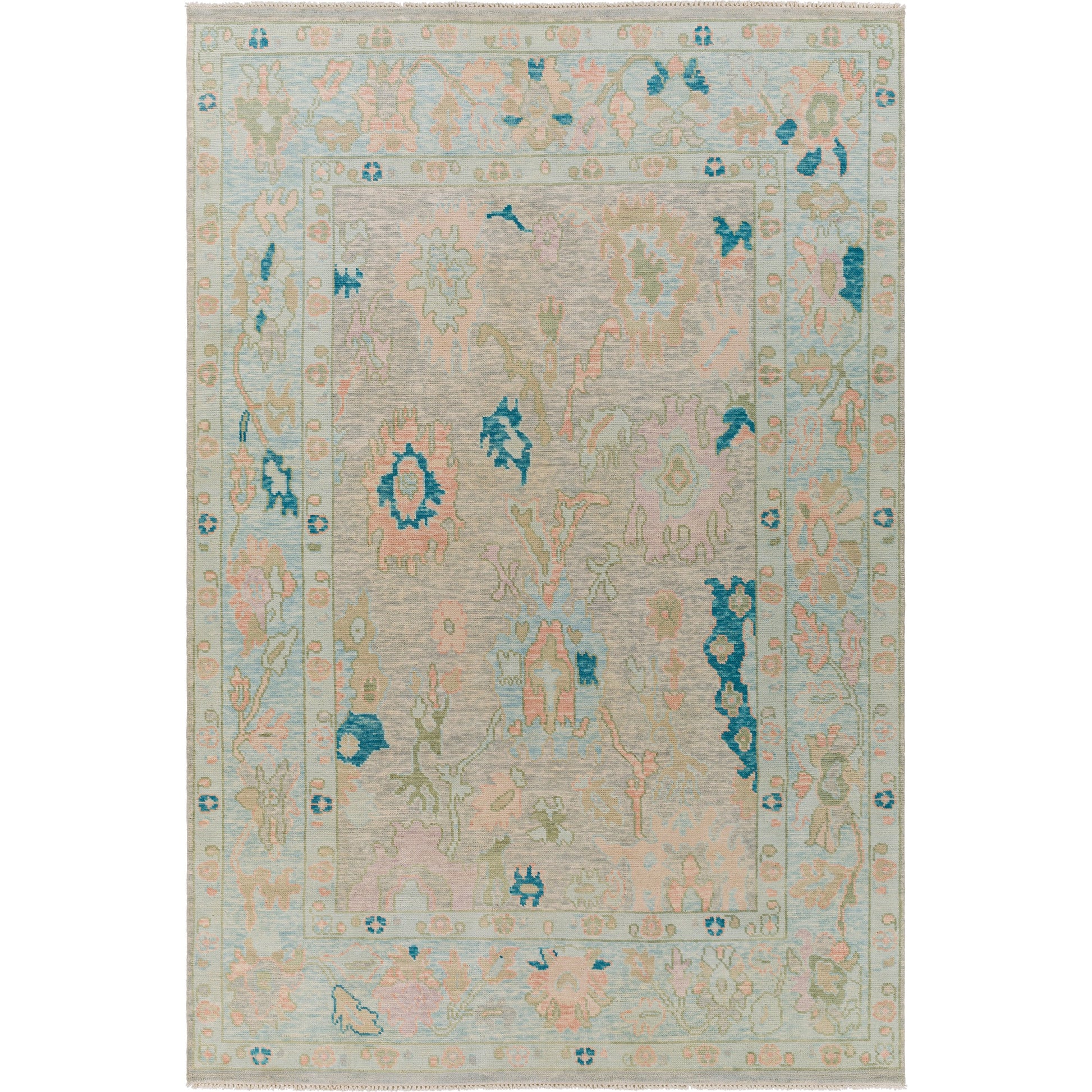 Ushak Rug - 26655 by Surya in light pink, blue, light beige, ice blue, light green. Made from unique in a unique style.