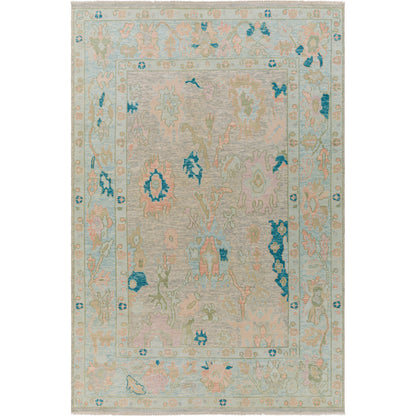 Ushak Rug - 26655 by Surya in light pink, blue, light beige, ice blue, light green. Made from unique in a unique style.