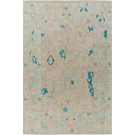 Ushak Rug - 26655 by Surya in light pink, blue. Made from unique in a unique style.