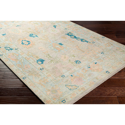 Ushak Rug - 26655 by Surya in light pink, blue, light beige, ice blue, light green. Made from unique in a unique style.