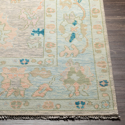 Ushak Rug - 26655 by Surya in light pink, blue, light beige, ice blue, light green. Made from unique in a unique style.