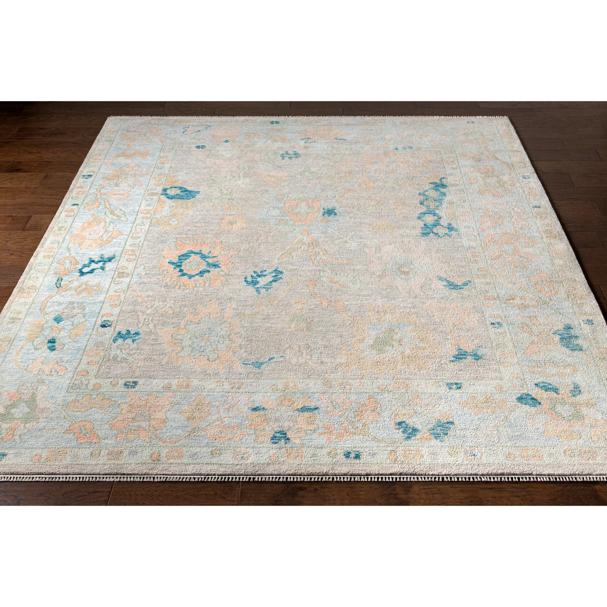 Ushak Rug - 26655 by Surya in light pink, blue, light beige, ice blue, light green. Made from unique in a unique style.
