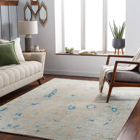 Ushak Rug - 26655 by Surya in light pink, blue. Made from unique in a unique style.