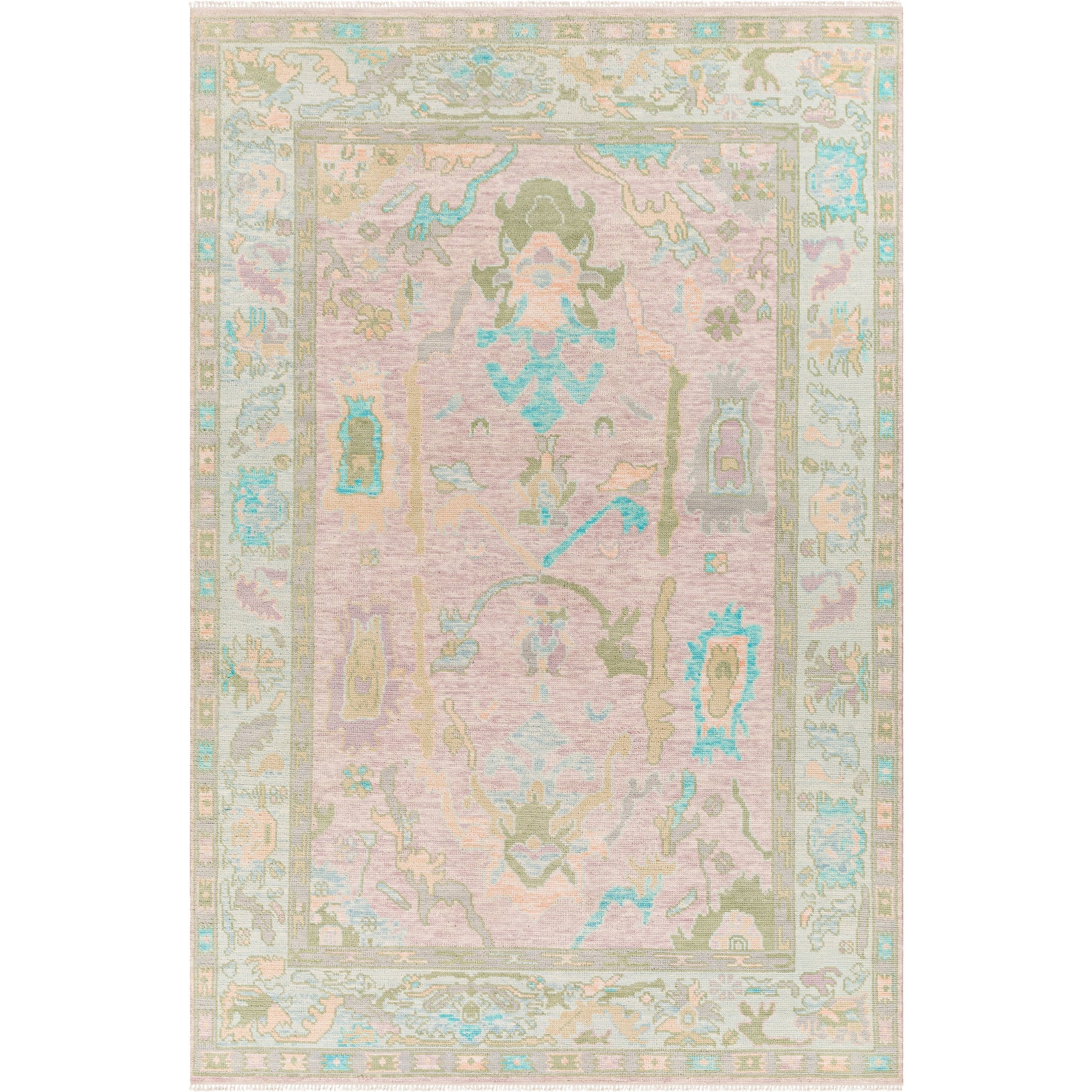 Ushak Rug - 26649 by Surya in light blue, blush, lilac, sage, ice blue. Made from 100% wool in a unique style.