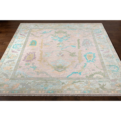Ushak Rug - 26649 by Surya in light blue, blush, lilac, sage, ice blue. Made from 100% wool in a unique style.