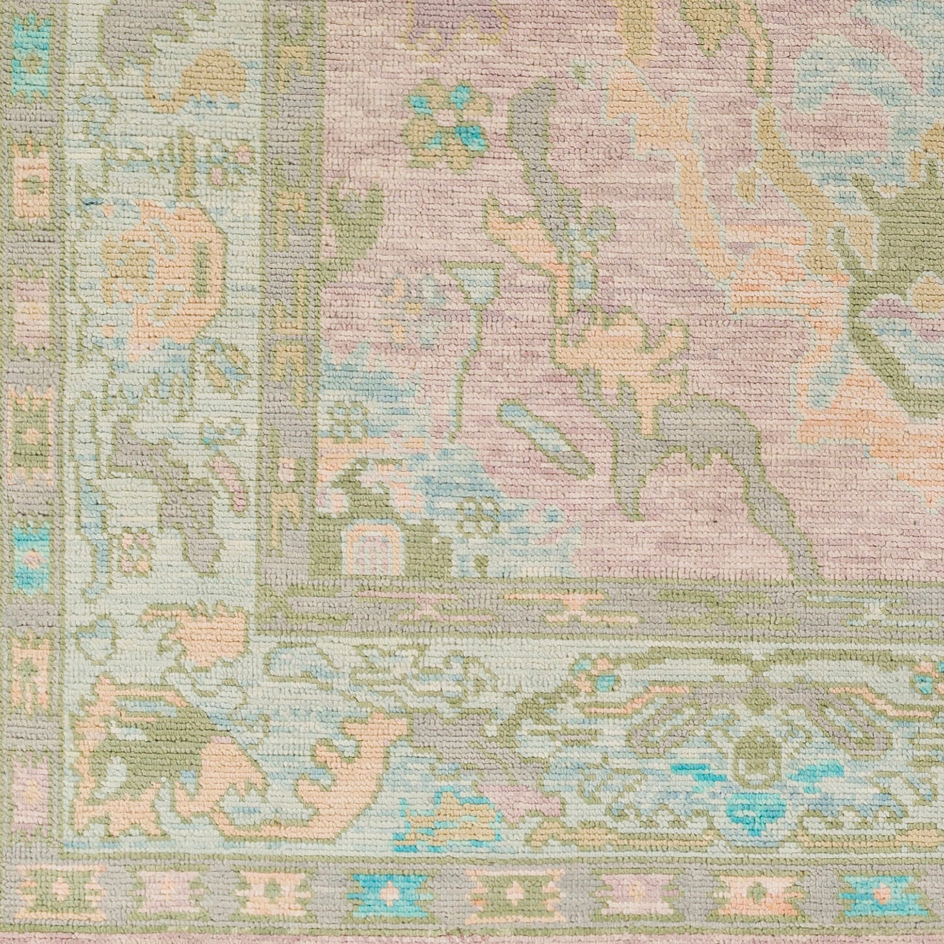 Ushak Rug - 26649 by Surya in light blue, blush, lilac, sage, ice blue. Made from 100% wool in a unique style.
