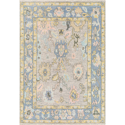 Ushak Rug - 26654 by Surya in denim, wheat, blush, light gray, sage, pale blue. Made from 100% wool in a unique style.
