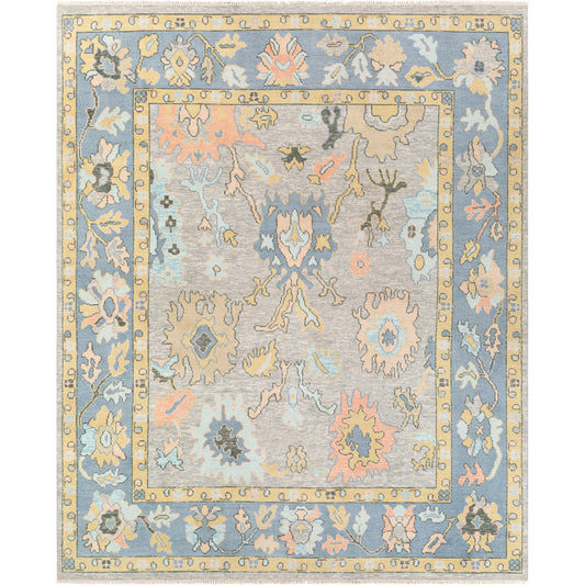 Ushak Rug - 26654 by Surya in denim, wheat, blush, light gray, sage, pale blue. Made from 100% wool in a unique style.