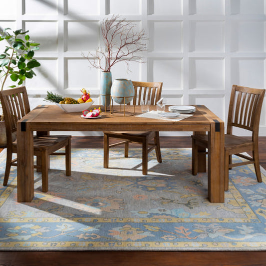 Ushak Rug - 26654 by Surya in denim, wheat, blush, light gray, sage, pale blue. Made from 100% wool in a unique style.