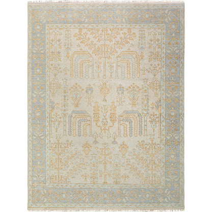 Ushak Rug - 495635 by Surya in sky blue, sandstone, pale gold, ivory. Made from face: 100% wool, warp: 65% cotton, 35% polyester in a unique style.