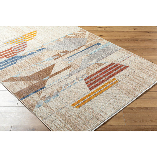 Usonia Rug - 500399 by Livabliss in white, gray, brown, ice blue, burnt orange. Made from face: 100% polyester, warp: 100% cotton in a unique style.