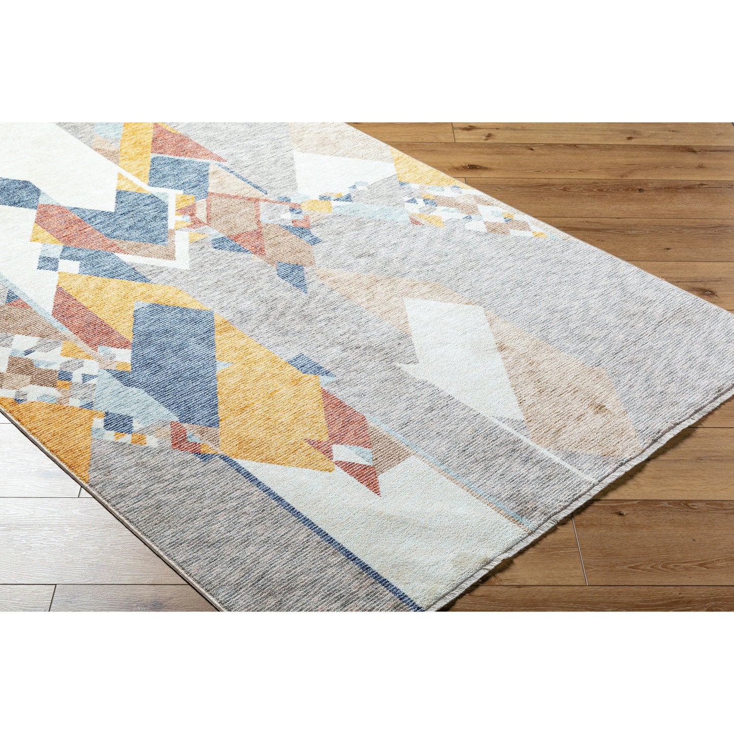 002 SI-2167858,SI-2167859,SI-2167860,SI-2167861,SI-2167862 | Closeup | Usonia Rug - 500430 by Livabliss in white, gray, dark blue, burnt orange, brown, ice blue. Made from polyester in a unique style.