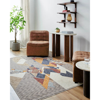 Usonia USO-2307 Rug by Livabliss in white, gray, dark blue, burnt orange, brown, ice blue. Made from polyester in a unique style.