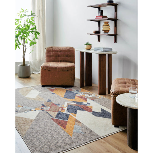 Usonia Rug - 500430 by Livabliss in white, gray, dark blue, burnt orange, brown, ice blue. Made from polyester in a unique style.