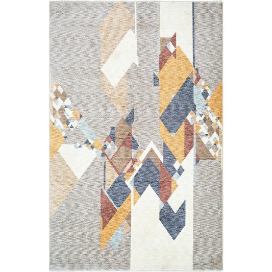 Usonia Rug - 500430 by Livabliss in white, gray, dark blue, burnt orange, brown, ice blue. Made from polyester in a unique style.