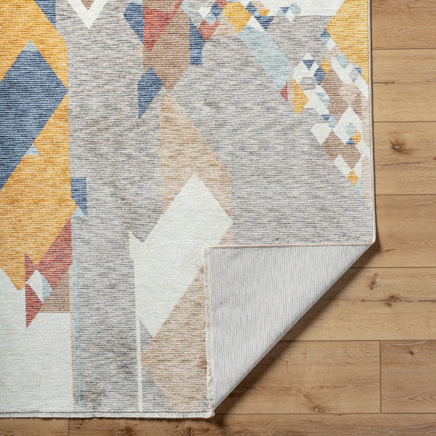 004 SI-2167858,SI-2167859,SI-2167860,SI-2167861,SI-2167862 | Closeup | Usonia Rug - 500430 by Livabliss in white, gray, dark blue, burnt orange, brown, ice blue. Made from polyester in a unique style.