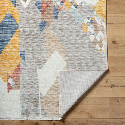Usonia Rug - 500430 by Livabliss in white, gray, dark blue, burnt orange, brown, ice blue. Made from polyester in a unique style.