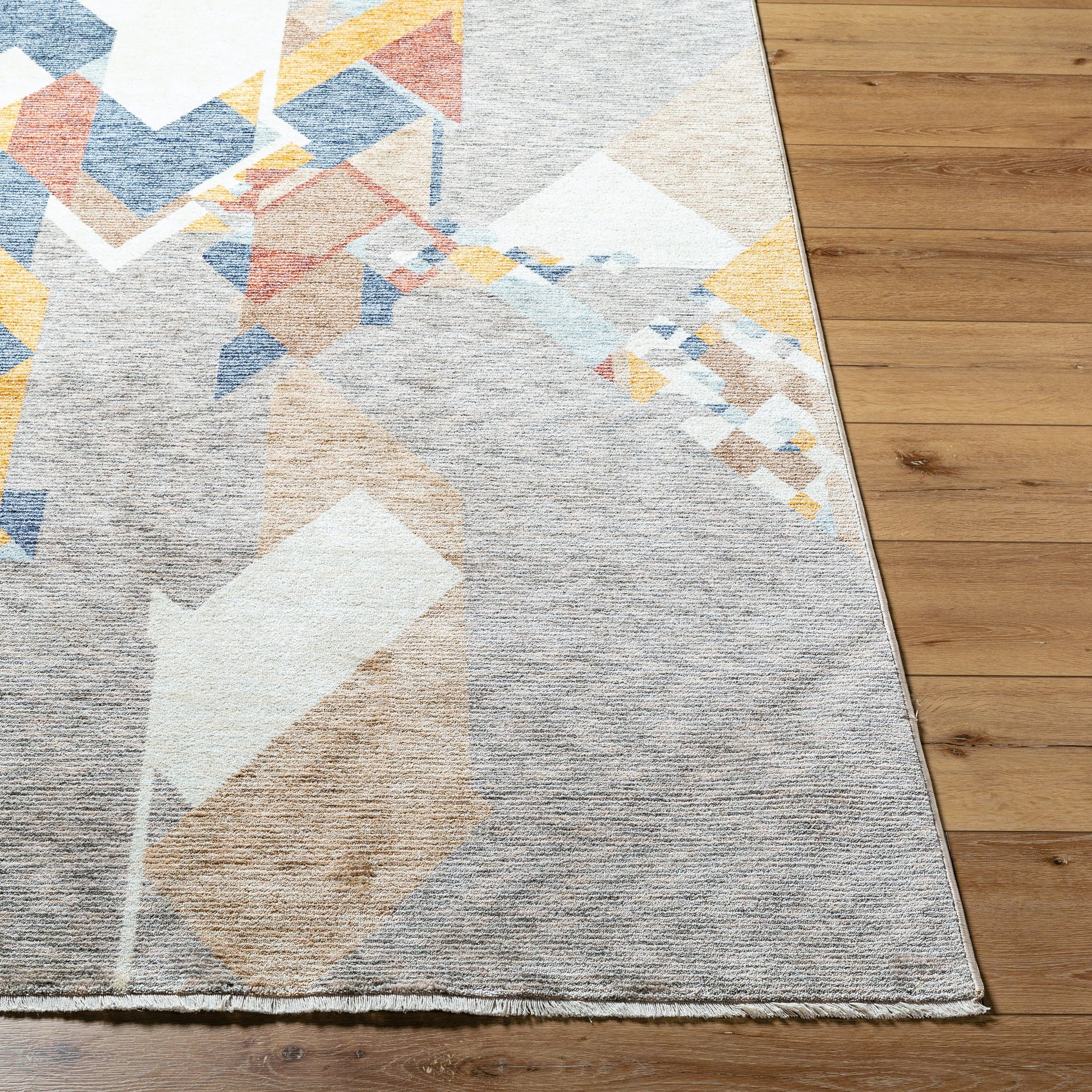 Usonia Rug - 500430 by Livabliss in white, gray, dark blue, burnt orange, brown, ice blue. Made from polyester in a unique style.