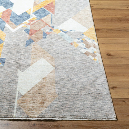 Usonia Rug - 500430 by Livabliss in white, gray, dark blue, burnt orange, brown, ice blue. Made from polyester in a unique style.