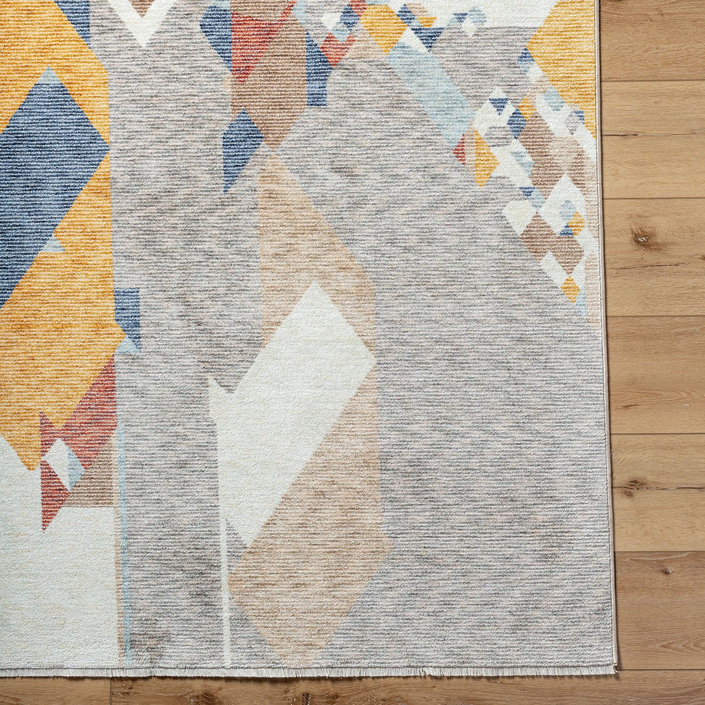 006 SI-2167858,SI-2167859,SI-2167860,SI-2167861,SI-2167862 | Closeup | Usonia Rug - 500430 by Livabliss in white, gray, dark blue, burnt orange, brown, ice blue. Made from polyester in a unique style.