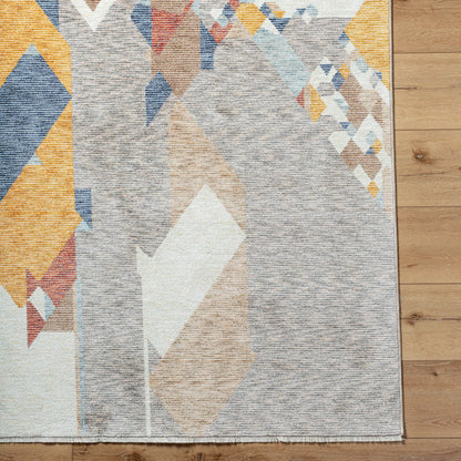 Usonia Rug - 500430 by Livabliss in white, gray, dark blue, burnt orange, brown, ice blue. Made from polyester in a unique style.
