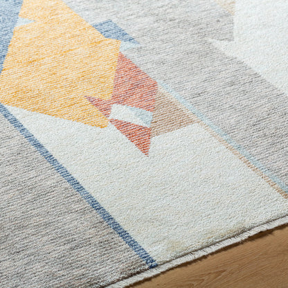 Usonia Rug - 500430 by Livabliss in white, gray, dark blue, burnt orange, brown, ice blue. Made from polyester in a unique style.