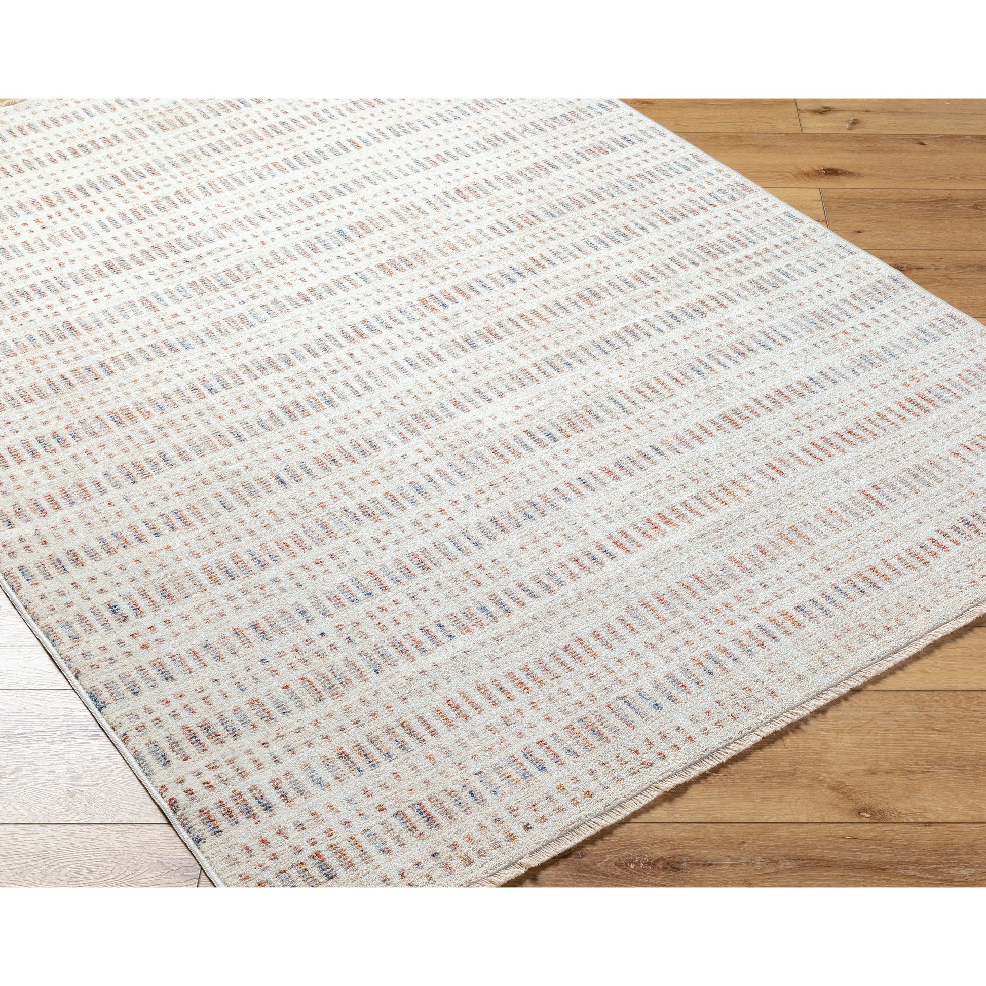Usonia USO-2308 Rug by Livabliss in white, brown, gray, dark blue, rust. Made from face: 100% polyester, warp: 100% cotton in a unique style.