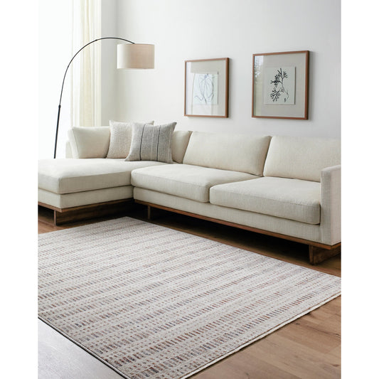 Usonia Rug - 500438 by Livabliss in white, brown, gray, dark blue, rust. Made from face: 100% polyester, warp: 100% cotton in a unique style.