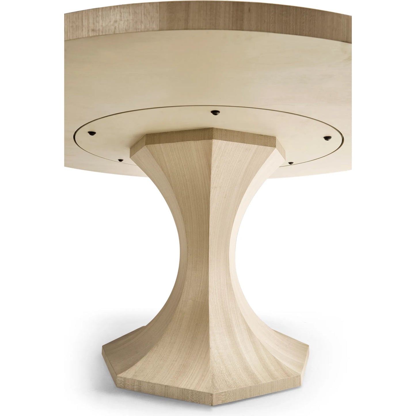 009 SI-2252657 | Closeup | Tidepool Round Dining Table by Jonathan Charles in beige and natural dyed koto. Made from koto veneer in a modern style.