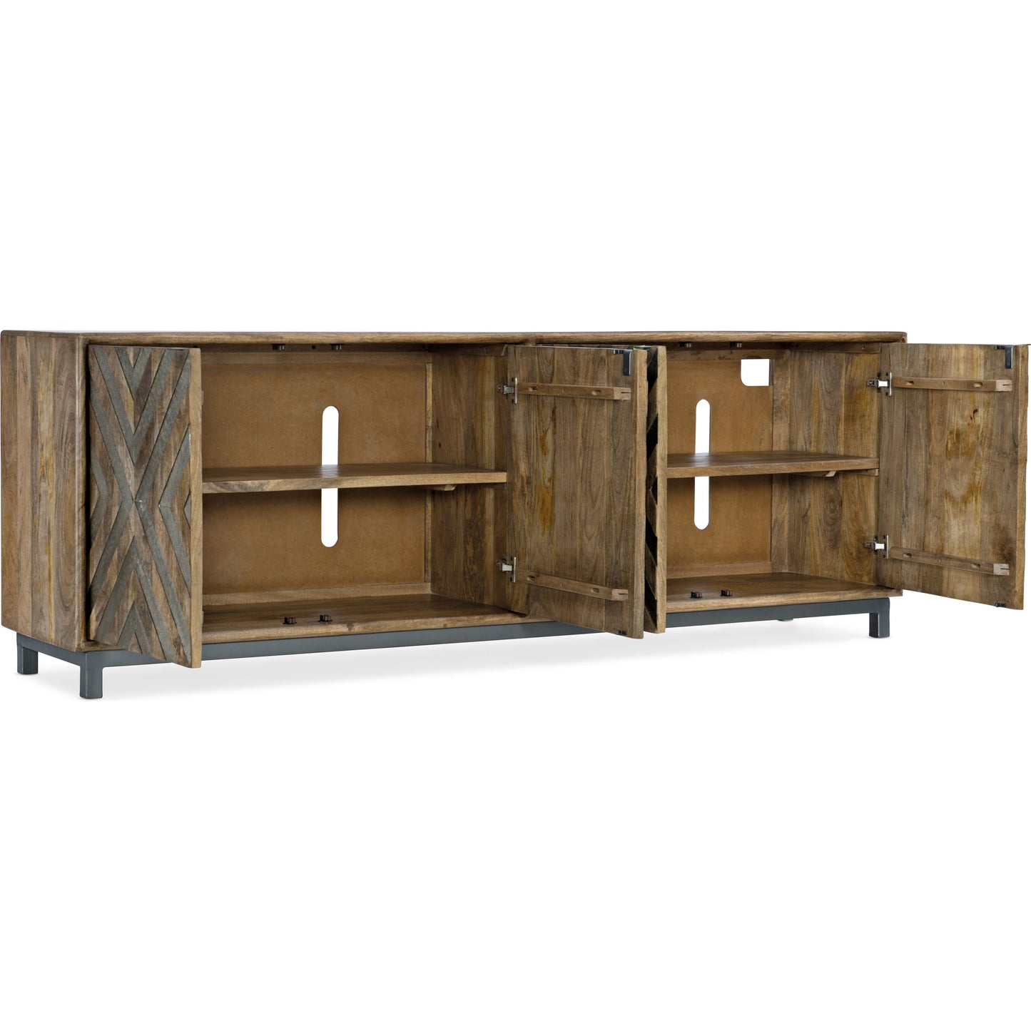 002 SI-1748929 | Additional Silo | Four Door Entertainment Console by Hooker Furniture. Made from mango wood, iron, german silver in a modern style.