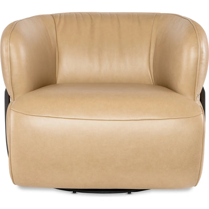 McGuire Swivel Chair by Hooker Furniture in texas stone and dark walnut. Made from leather in a traditional style.