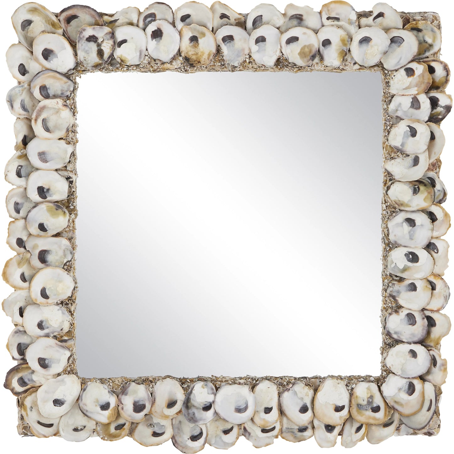 001 S-222704 | Primary Silo | Oyster Shell Mirror by Currey and Company in natural shell. Made from wood, oyster shell, mirror in a coastal style.
