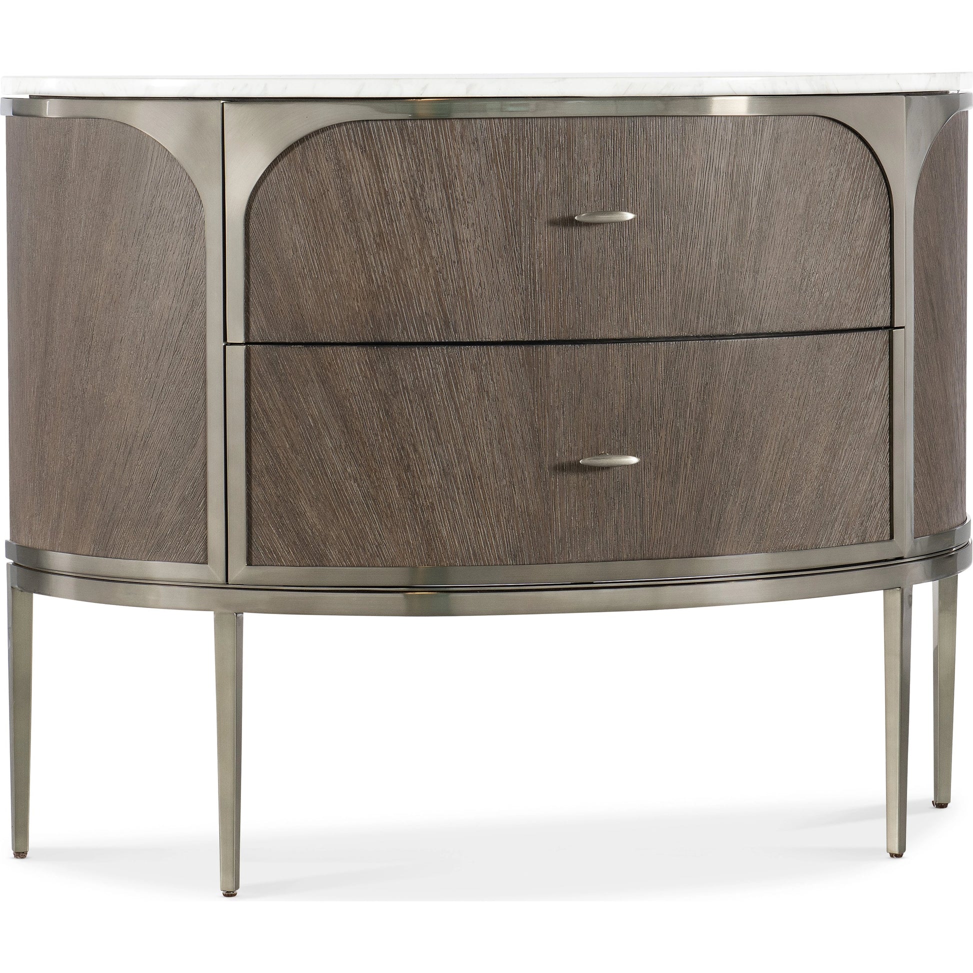 Modern Mood Two Drawer Nightstand by Hooker Furniture. Made from oak veneers, metal, marble in a modern style.