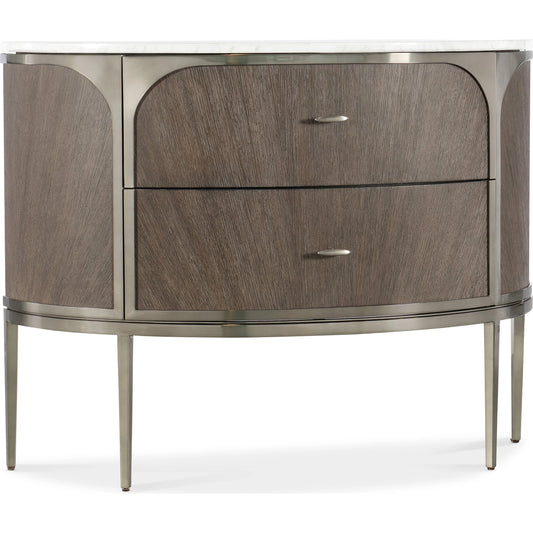 Modern Mood Two Drawer Nightstand by Hooker Furniture. Made from oak veneers, metal, marble in a modern style.