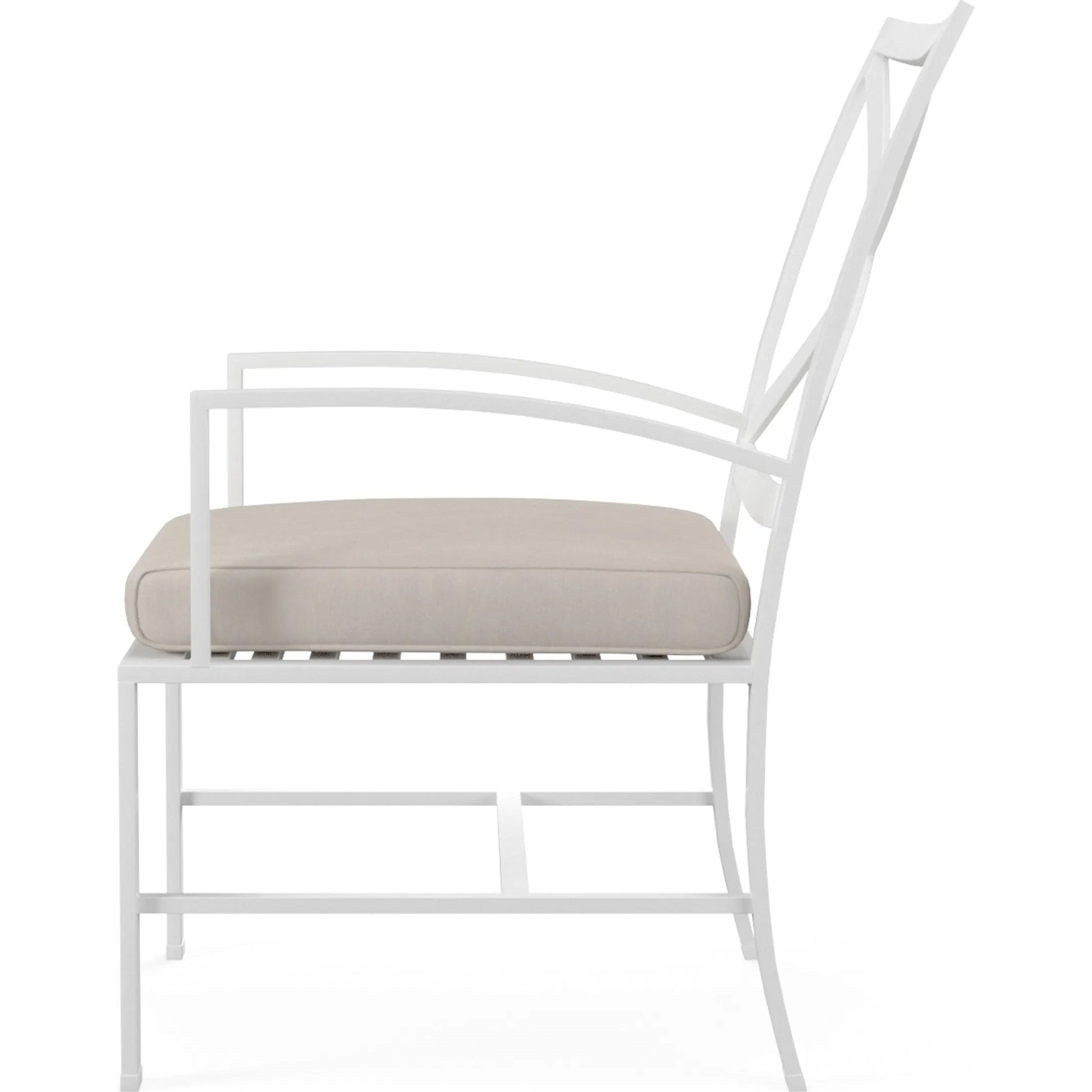 Bristol Outdoor Dining Chair in Canvas Flax w/ Self Welt by Sunset West in white. Made from aluminum in a modern style.
