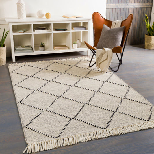 Uttar Rug - 29318 by Surya in black, cream. Made from 70% wool, 30% polyester in a unique style.
