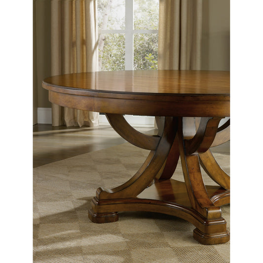 Tynecastle Round Dining Table by Hooker Furniture in chestnut. Made from alder veneers in a traditional style.