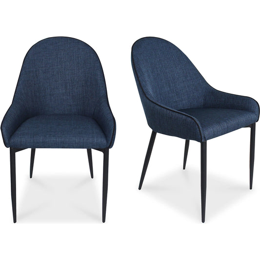 Lapis Dining Chair (Set of 2) by Moe's Home Collection in blue. Made from 100% polyester upholstery, metal legs, high density foam in a modern style.